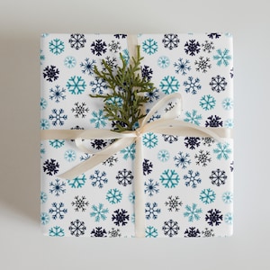 Snowflake Wrapping Papers // Blue and White Christmas Paper // 3 Gift Wrap Sheets