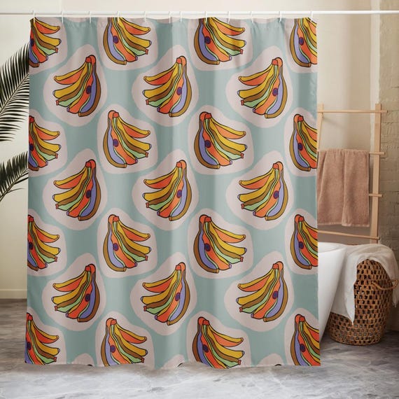 Banana Shower Curtain, Cute Fruit Bathroom Decor, Playful Yellow Kitchen Bath, Fun Pop Art Home