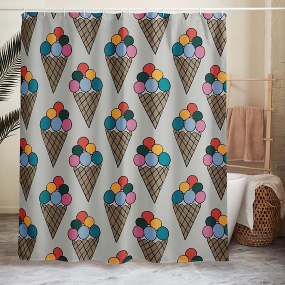 Ice Cream Shower Curtain, Colorful Candy Bathroom Decor, Fun Kids Bath, Whimsical Dessert Pattern