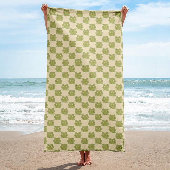 Cute Frog Beach Towel: Jrouxart Hand-Drawn Design
