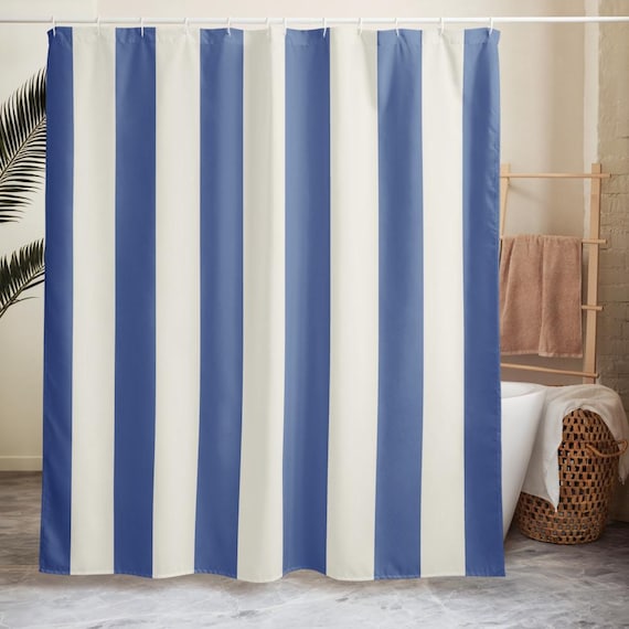 Striped Shower Curtain, Periwinkle Blue Bathroom Decor, Soft Coastal Stripe Bath, Light Modern Home