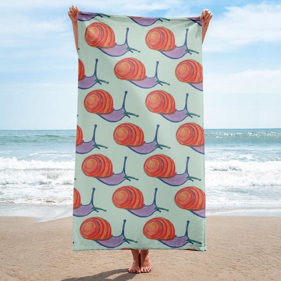 Snail Beach Towel, Cute Animal Towel, Whimsical Cottagecore Summer Gift, Pool and Beach Decor