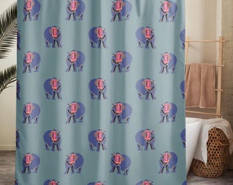 Ornery Hippo Shower Curtain / Fun Animal Design Bath Decor