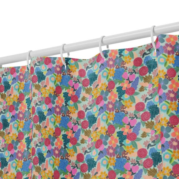 Colorful Floral Shower Curtain – Bright & Cheerful Hand-Drawn Flower Design by Jrouxart