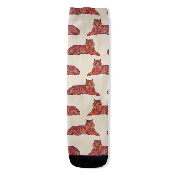 Orange Tiger Print Crew Socks: Unique Design