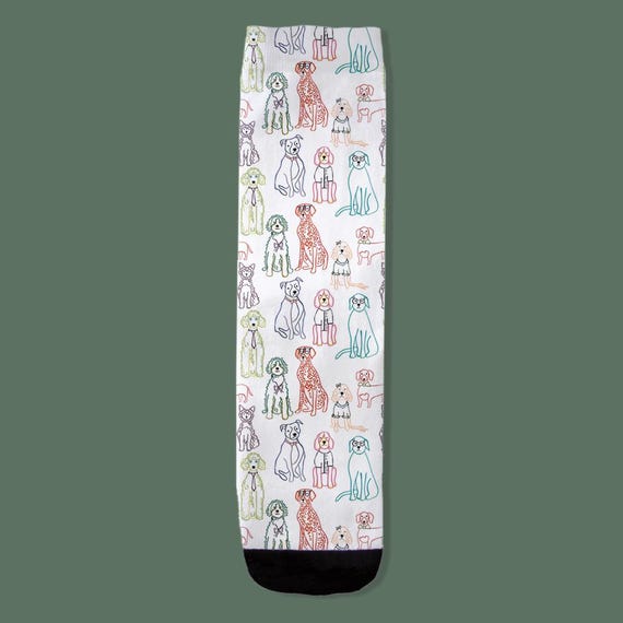 Hand-Drawn Dog Print Socks | Whimsical Artistic Dog Lover Gift