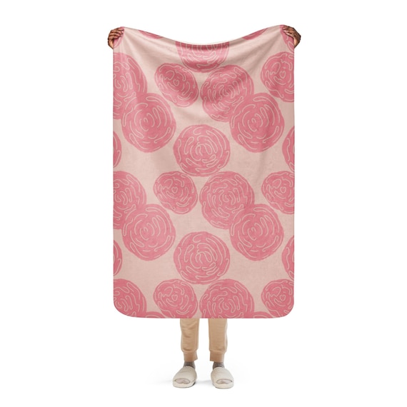 Pink Rose Blanket, Sherpa Fleece, Hand-Drawn Art