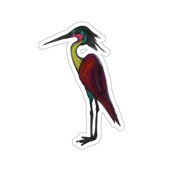 Hand-Drawn Heron Sticker: Glossy Wildlife Decal
