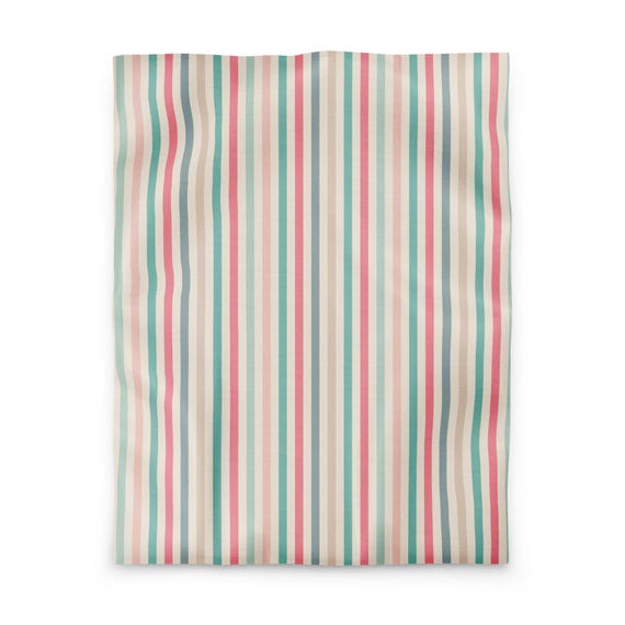 Pastel Striped Duvet Cover / Steel Grey, Sage Green, Blush Pink and Beige