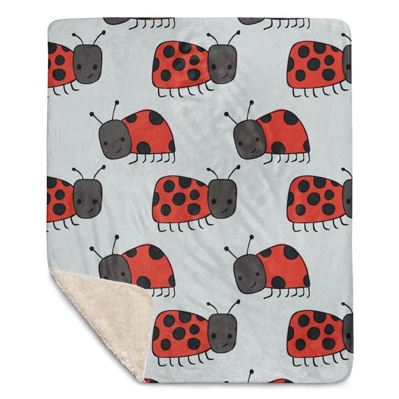 Ladybug Baby Blanket: Sherpa Fleece, Hand-Drawn Jrouxart Design