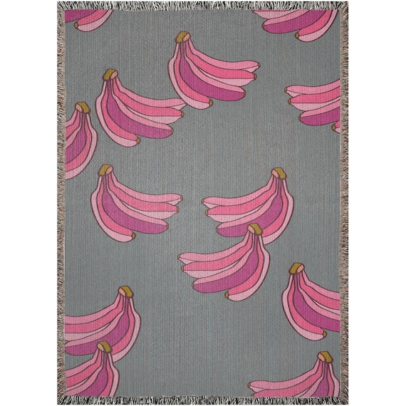 Banana Woven Blanket, Pink Fruit Throw Blanket, Fun Playful Home Decor, Cute Quirky Gift