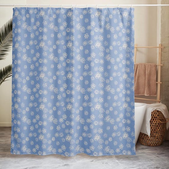 Floral Shower Curtain, Periwinkle Blue Bathroom Decor, Soft Botanical Bath Curtain, Soft Garden Collection