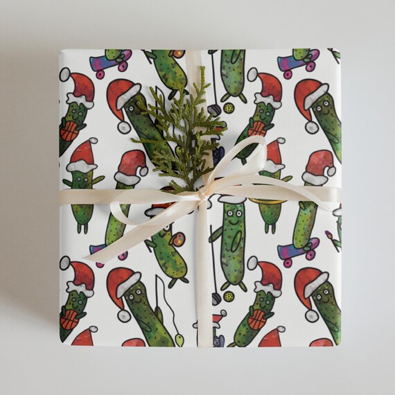 Christmas Pickles Wrapping paper sheets / 3 Gift Wrap Sheets / White