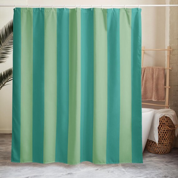 Striped Shower Curtain, Aqua Blue Bathroom Decor, Coastal Stripe Bath, Fresh Beach House Style