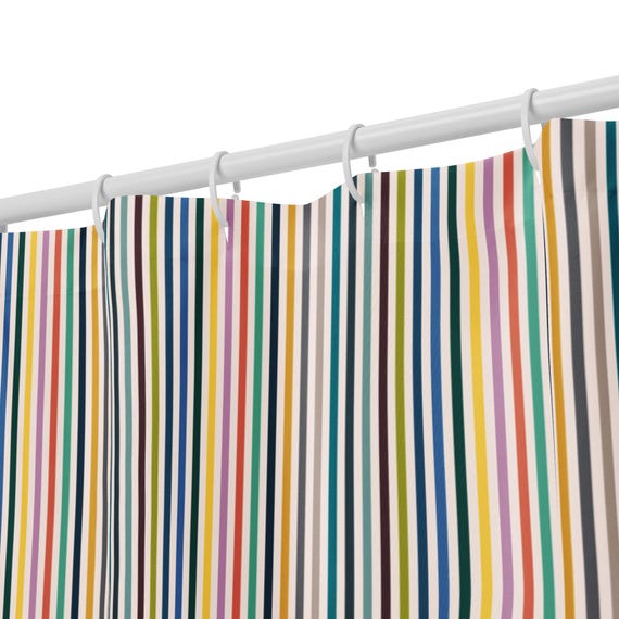 Striped Shower Curtain, Colorful Bathroom Decor, Rainbow Stripe Bath Curtain, Modern Bath