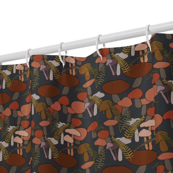 Forest Mushroom Shower Curtain – Cottagecore Bathroom – Woodland Nature Bath Decor