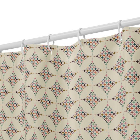 Mid-Century Geometric Shower Curtain, Retro Diamond Pattern Shower Curtain