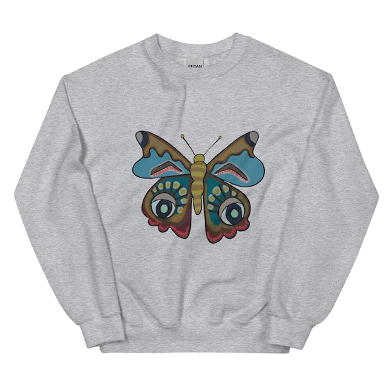 Butterfly Unisex Sweatshirt, Buttefly Crewneck Sweater, Unique Hand Drawn Design