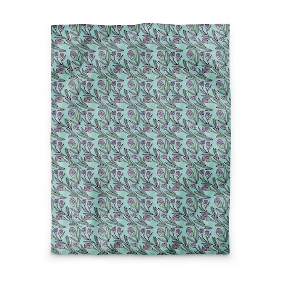 Tulip Floral Duvet Cover, Twin Queen King Size Lavender And Aqua Flower Bedding