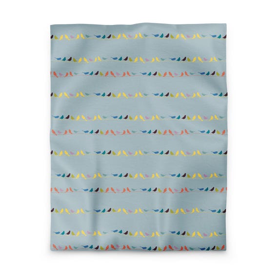 Bird Duvet Cover, Birds on a Wire Bedding, Minimal Nature Comforter Cover, Modern Bedroom Decor