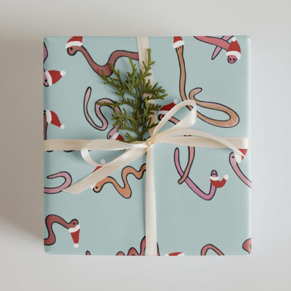 Christmas Worm Wrapping Paper Sheets / 3 Sheets each a diff color