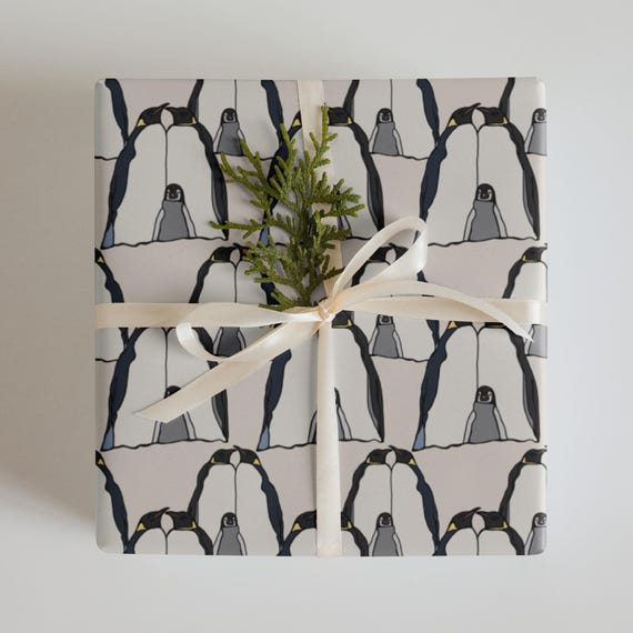 Penguin Family Christmas Wrapping Paper Sheets: Matte Finish, Set of 3
