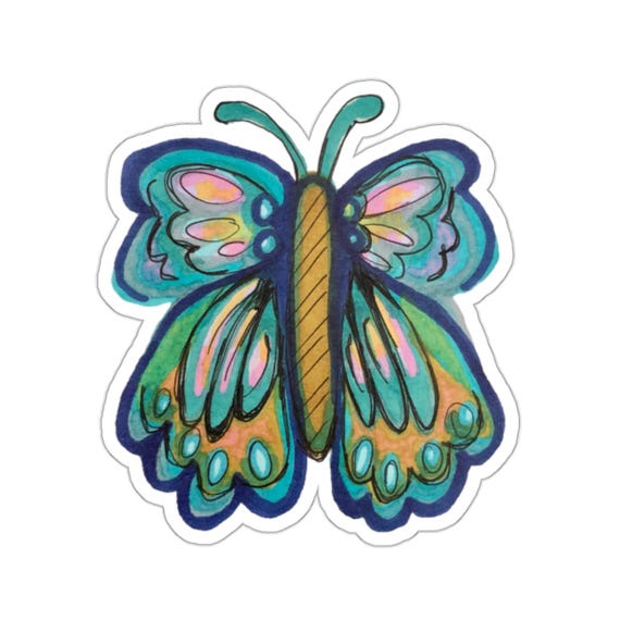 Hand-Drawn Blue Butterfly Sticker: Whimsical Decor
