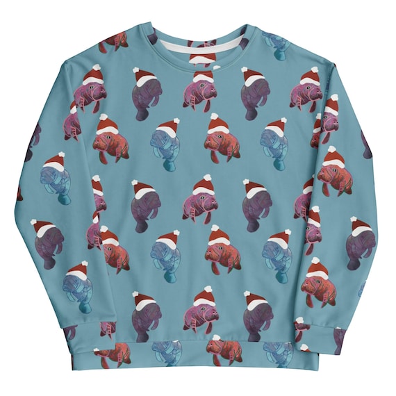 Whimsical Christmas Manatee Crewneck Sweatshirt – Holiday Print