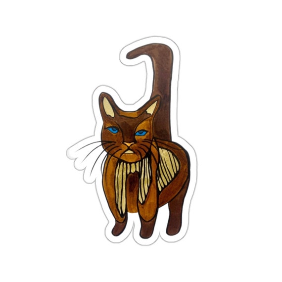 Blue Eyed Brown Cat Sticker – Grumpy Kitty Art