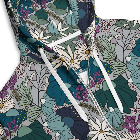 Boho Garden Flower Zip Hoodie