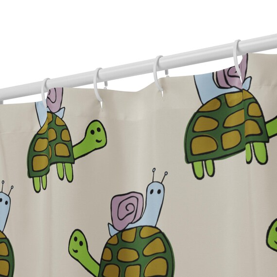 Turtle Shower Curtain / Cute Turtle and Snail Pattern by Jrouxart