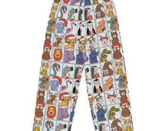 Christmas Animal Lounge Pants: Hand-Drawn Festive Pajama Bottoms