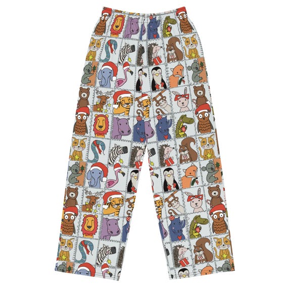 Christmas Animal Lounge Pants: Hand-Drawn Festive Pajama Bottoms