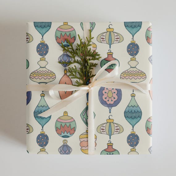 Vintage Christmas Ornaments Wrapping Paper Sheets: Matte Finish, Set of 3