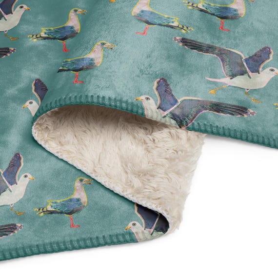 Seagull Throw Blanket / Fun Coastal Bird Sherpa blanket