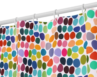 Colorful Shower Curtain,  Bright, Fun and Cheerful, All the Colors Hand Drawn Pebble Shapes