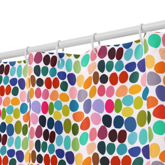 Colorful Shower Curtain,  Bright, Fun and Cheerful, All the Colors Hand Drawn Pebble Shapes