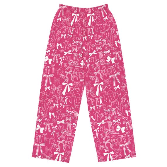 Pink Bow Pajama Pants / Hand Drawn Coquette Lounge Pants