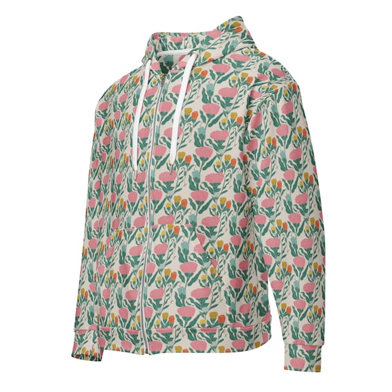 Floral Unisex zip hoodie - Tulip Block Print