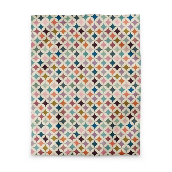 Mid Century Modern Duvet Cover, Geometric Bedding, Retro Colorful Comforter Cover, Modern Bedroom Decor