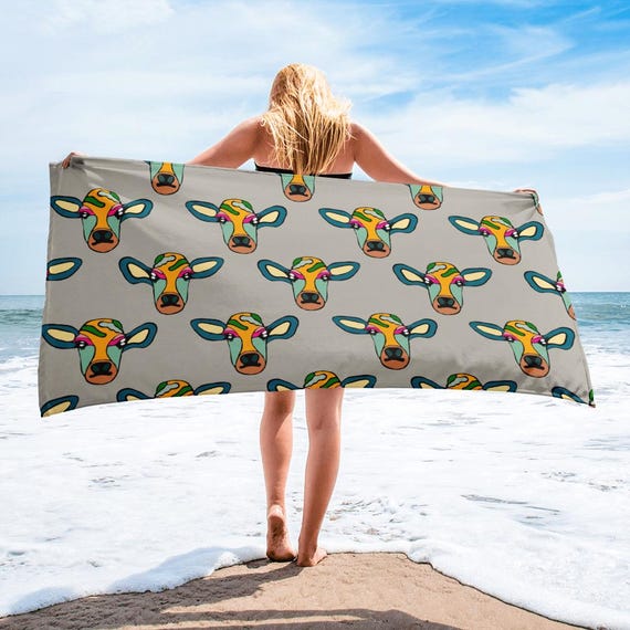 Colorful Cow Beach Towel, Cute Cow Face Pool Towel