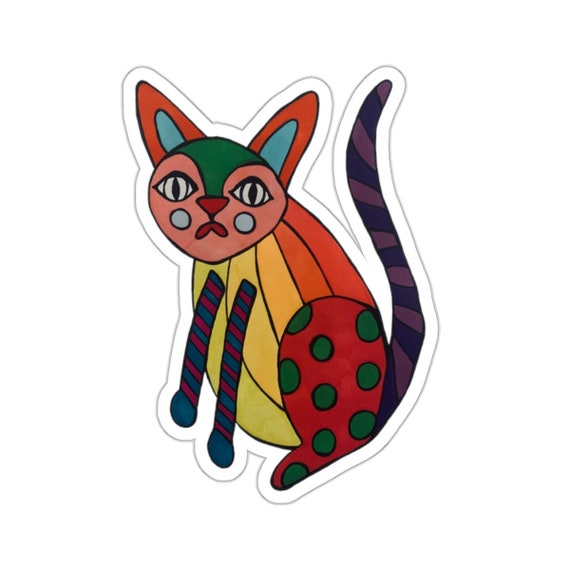 Rainbow Kitty Vinyl Sticker, Jrouxart Original Art