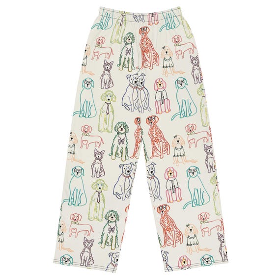 Dog Sketch Wide Leg Pants, Casual Comfy Lounge Wear