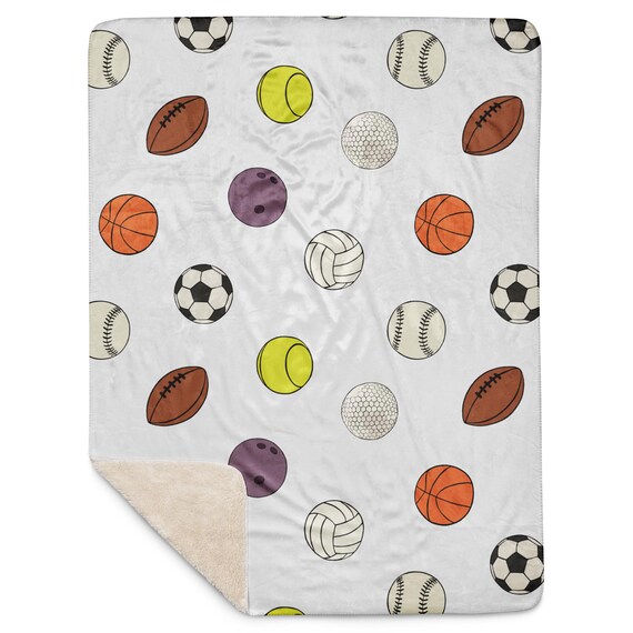 Sports Ball Blanket, Kids Throw Blanket, Baseball Football Soccer Print, Cozy Gift for Boys Room