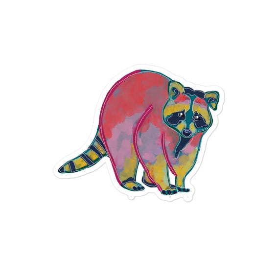 Colorful Raccoon Sticker | Waterproof Vinyl Decal, Jrouxart