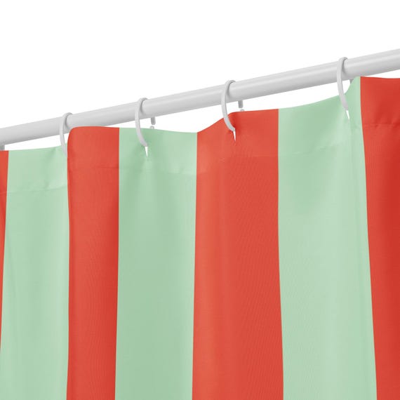 Orange and Mint Green Striped Shower curtain