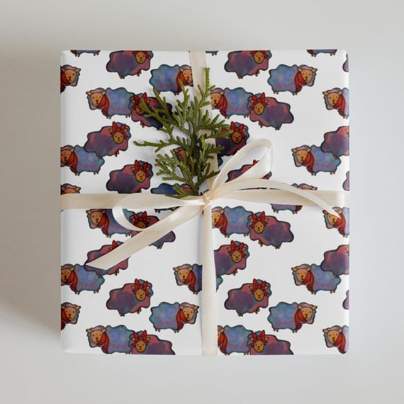 Cozy Winter Sheep Wrapping Paper | Christmas Sheep Gift Wrap