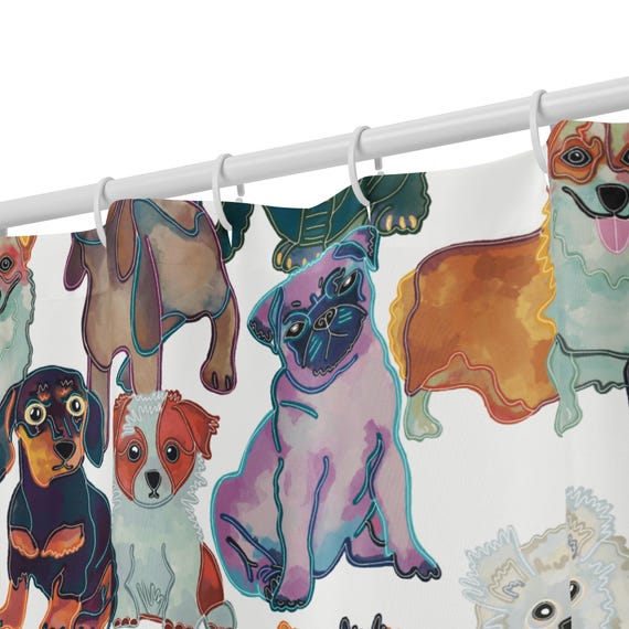 Puppy Dog Shower Curtain, Colorful Animal Lover Bath Decor