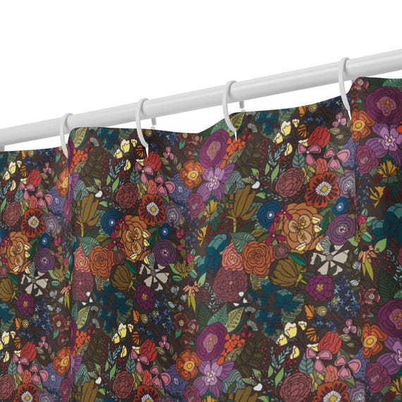Colorful Boho Floral Shower Curtain – Vintage Botanical Garden Pattern Bathroom Decor