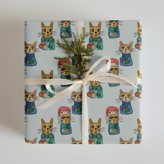 Cozy Cat Gift Wrap | 3 Wrapping paper sheets | Christmas Cats